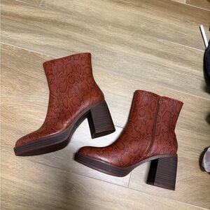 Target Red-Brown Snake-Print Block Heel Ankle Boots